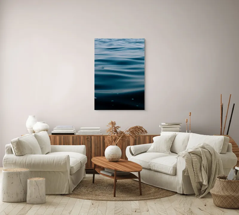 Tablou Canvas, "Valuri Mătăsoase la Apus", Ondulare, Calm, Albastru, Reflexie, Apă, Suprafață, Liniște, Natură, 70 x 100 cm – poza 4