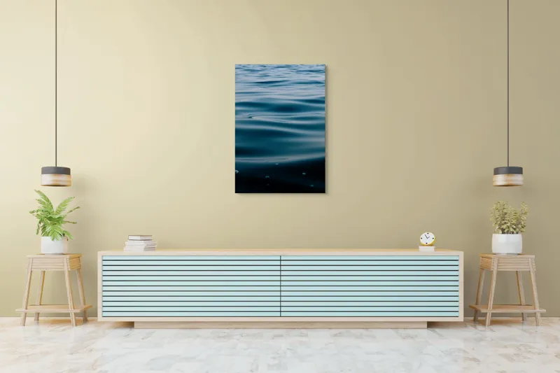 Tablou Canvas, "Valuri Mătăsoase la Apus", Ondulare, Calm, Albastru, Reflexie, Apă, Suprafață, Liniște, Natură, 70 x 100 cm – poza 5