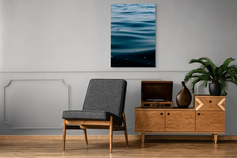 Tablou Canvas, "Valuri Mătăsoase la Apus", Ondulare, Calm, Albastru, Reflexie, Apă, Suprafață, Liniște, Natură, 70 x 100 cm – poza 6