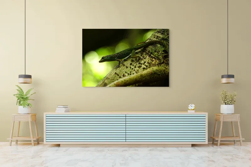 Tablou Canvas, "Șopârla verde pe trunchiul copacului", Nu pot confirma ce animal este acesta., 150 x 100 cm – poza 6