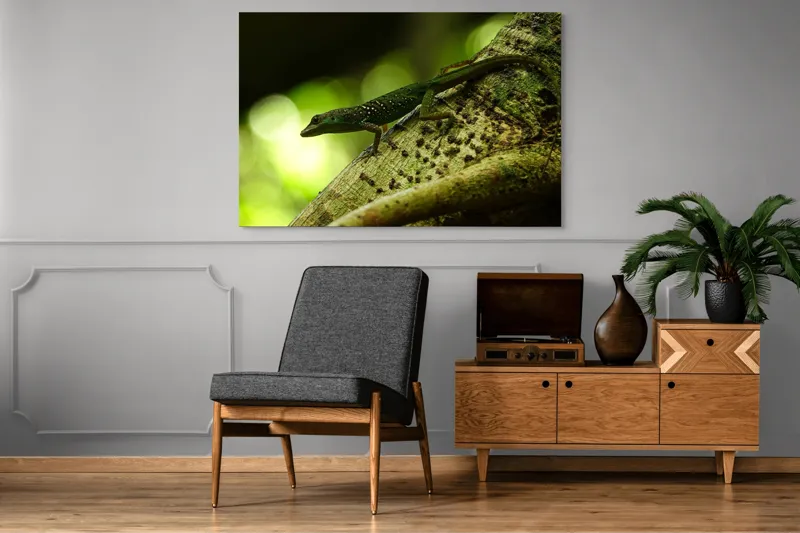 Tablou Canvas, "Șopârla verde pe trunchiul copacului", Nu pot confirma ce animal este acesta., 150 x 100 cm – poza 8