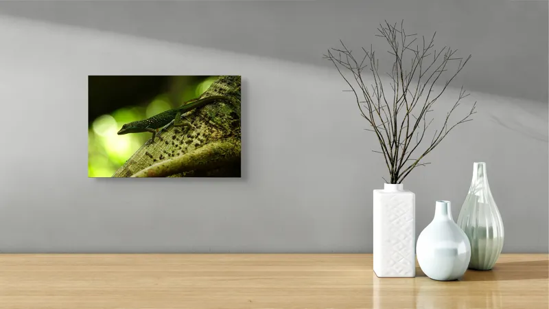 Tablou Canvas, "Șopârla verde pe trunchiul copacului", 39 x 26 cm – poza 8