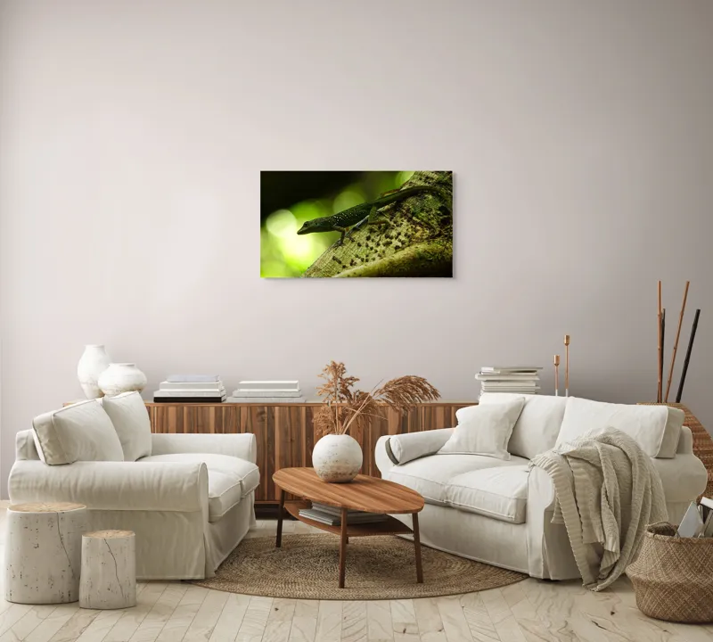 Tablou Canvas, "Șopârla verde pe trunchiul copacului", 90 x 50 cm – poza 4