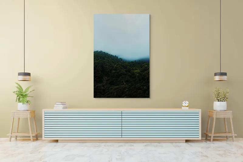 Tablou Canvas, "Ceața se lasă peste pădure", Pădure, Ceață, Dealuri, Verdeață, Mister, Liniște, Natură, Umbre, Contemplare, Tihnă, 100 x 150 cm – poza 4