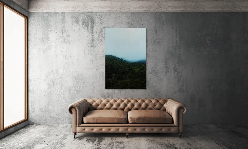 Tablou Canvas, "Ceața se lasă peste pădure", Pădure, Ceață, Dealuri, Verdeață, Mister, Liniște, Natură, Umbre, Contemplare, Tihnă, 100 x 150 cm – poza 6