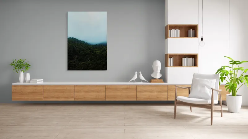 Tablou Canvas, "Ceața se lasă peste pădure", Pădure, Ceață, Dealuri, Verdeață, Mister, Liniște, Natură, Umbre, Contemplare, Tihnă, 100 x 150 cm – poza 8