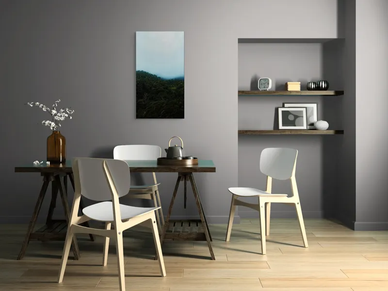 Tablou Canvas, "Ceața se lasă peste pădure", Pădure, Ceață, Dealuri, Verdeață, Mister, Liniște, Natură, Umbre, Contemplare, Tihnă, 50 x 90 cm – poza 4