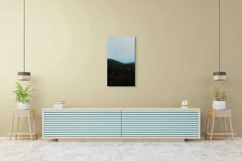 Tablou Canvas, "Ceața se lasă peste pădure", Pădure, Ceață, Dealuri, Verdeață, Mister, Liniște, Natură, Umbre, Contemplare, Tihnă, 50 x 90 cm – poza 6