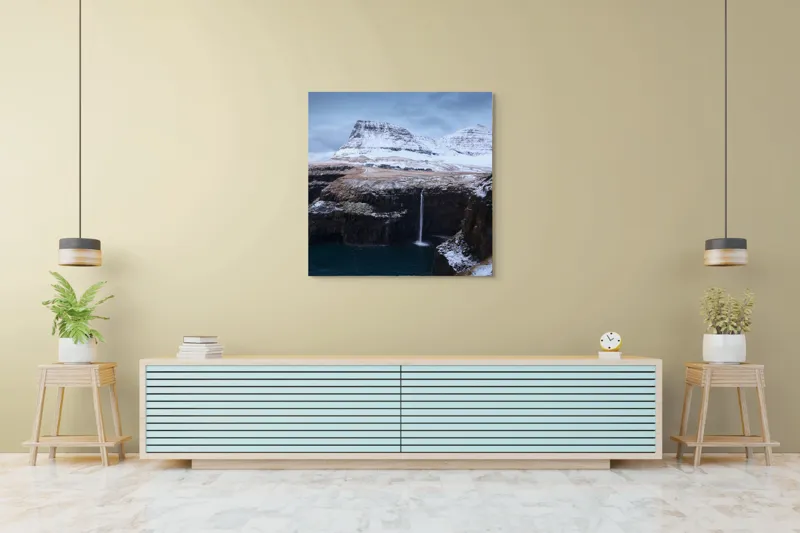 Tablou Canvas, "Cascada în peisajul înghețat de munte", 100 x 100 cm – poza 5