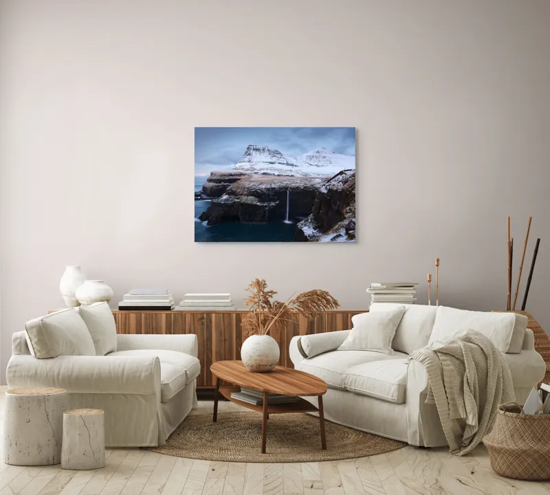 Tablou Canvas, "Cascada în peisajul înghețat de munte", 100 x 70 cm – poza 3
