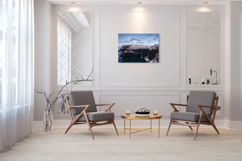 Tablou Canvas, "Cascada în peisajul înghețat de munte", 100 x 70 cm – poza 5
