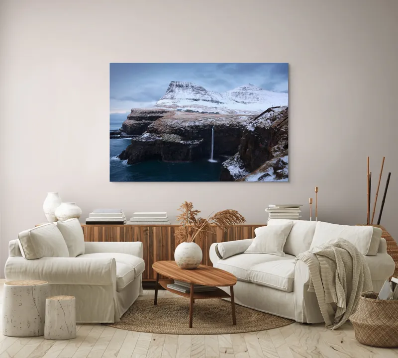 Tablou Canvas, "Cascada în peisajul înghețat de munte", 150 x 100 cm – poza 3