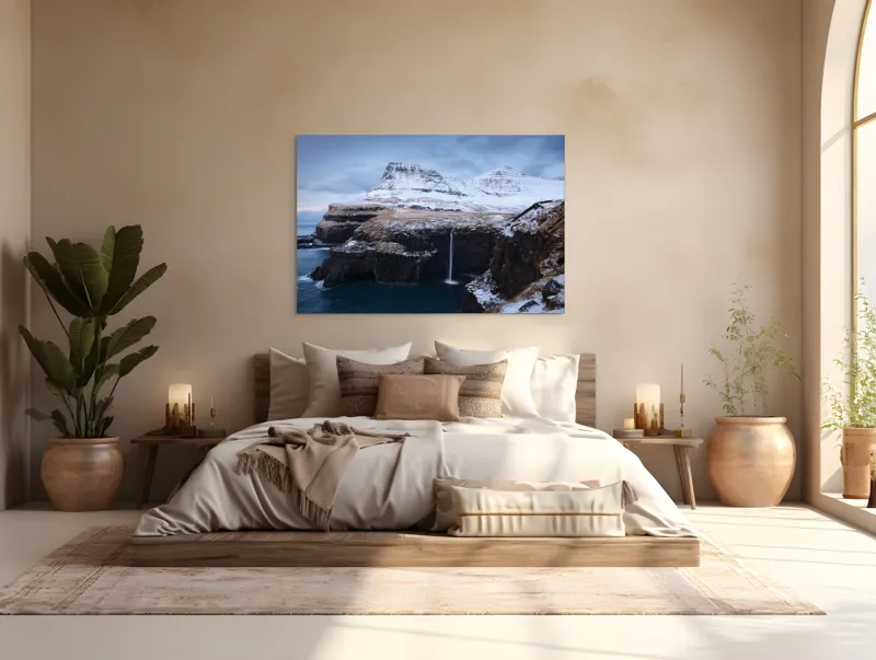Tablou Canvas, "Cascada în peisajul înghețat de munte", 150 x 100 cm – poza 4