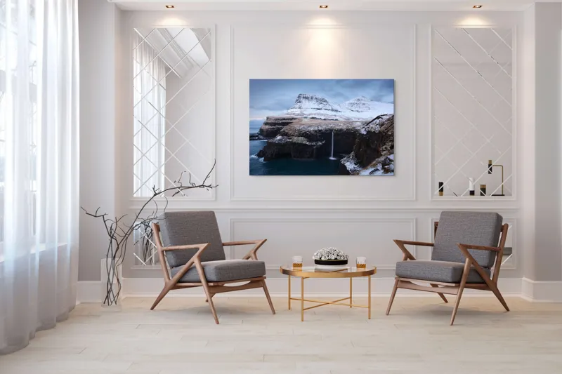 Tablou Canvas, "Cascada în peisajul înghețat de munte", 150 x 100 cm – poza 7