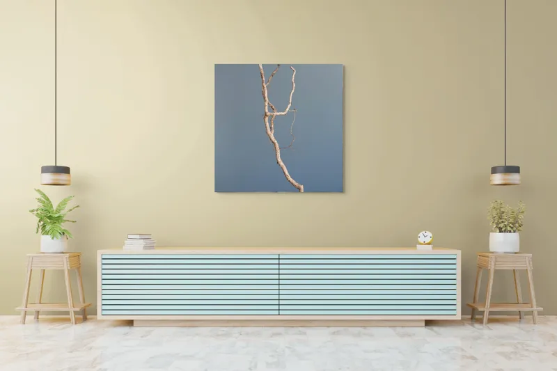 Tablou Canvas, "Dansul crengii sub cer senin", Răsucire, Minimalism, Natură, Textură, Simplitate, Contrast, Subtilitate, Eleganță, 100 x 100 cm – poza 5