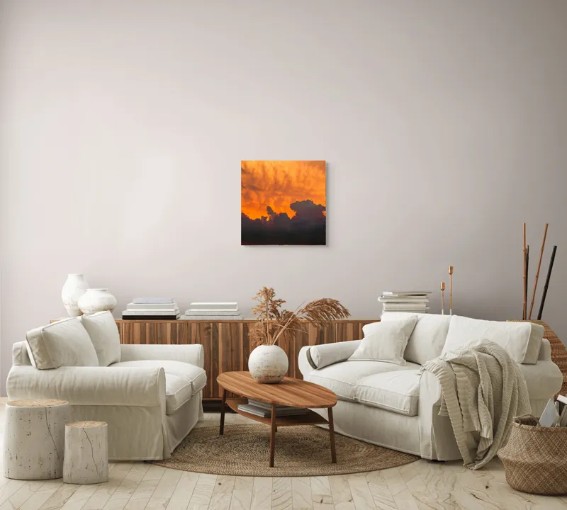 Tablou Canvas, "Apus de soare printre nori dramatici", Nor, Apus, Cer, Lumina, Umbră, Magnific, Dramatic, Cald, Textură, 50 x 50 cm – poza 7