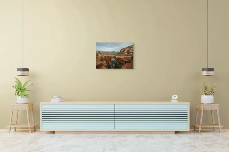 Tablou Canvas, "Podul natural în deșertul stâncos", Stânci, Pod, Pădure, Cer, Munți, Peisaj, Natură, Roci, Vegetație, Linie░orizontului, 70 x 50 cm – poza 7