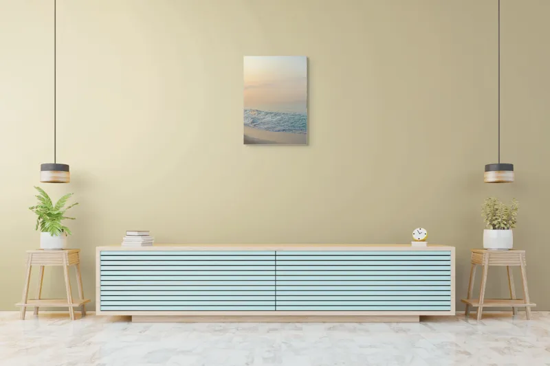 Tablou Canvas, "Valurile dimineții la țărm linistit", Apus, Valuri, Liniște, Nisip, Orizont, Cer, Mare, Calm, 50 x 70 cm – poza 6