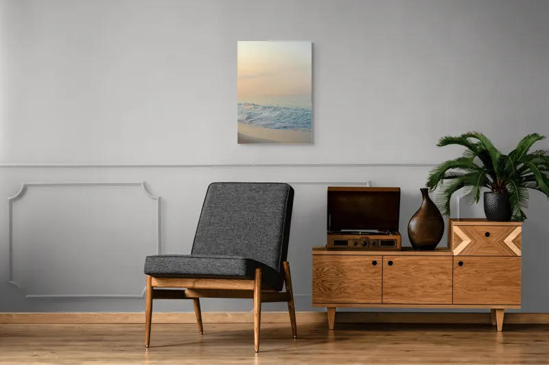 Tablou Canvas, "Valurile dimineții la țărm linistit", Apus, Valuri, Liniște, Nisip, Orizont, Cer, Mare, Calm, 50 x 70 cm – poza 8