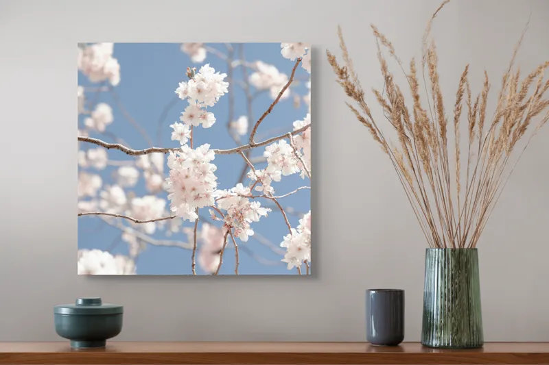 Tablou Canvas, "Florile primăverii sub cer senin", Flori, Cer, Ramuri, Primăvară, Delicatețe, Frumusețe, Pastel, Blândețe, Natură, Armonie, 50 x 50 cm – poza 4