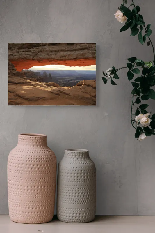 Tablou Canvas, "Fereastra luminii în deșertul stâncos", Stâncă, Arc, Peisaj, Canyons, Apus, Natură, Formățiuni, Cer, Lumină, Umbre, 54 x 39 cm – poza 8