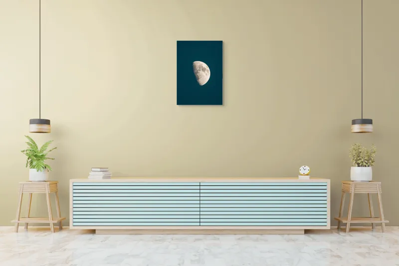 Tablou Canvas, "Luna la apogeul serenității nocturne", Lună, Semilună, Noapte, Cer, Mister, Strălucire, Cratere, Calm, Lumină, Misterios, 50 x 70 cm – poza 6