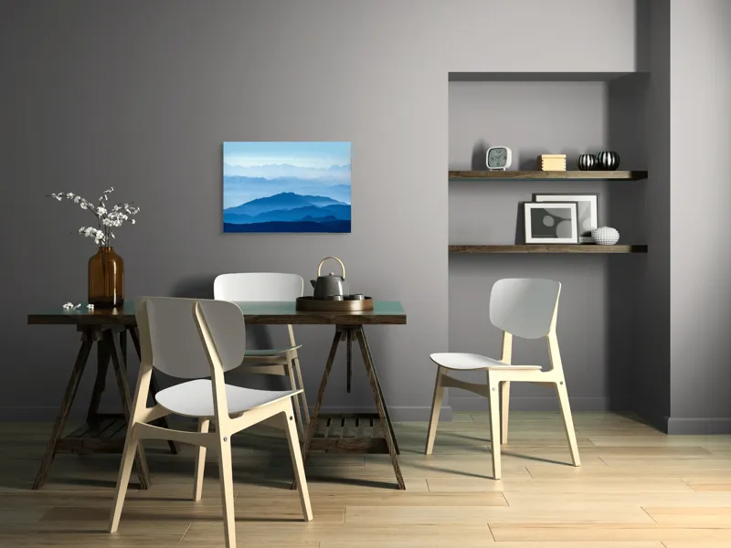Tablou Canvas, "Peisaj de munți albastru intens", Albastru, Munte, Ceață, Liniște, Priveliște, Orizont, Lumină, Coline, 70 x 50 cm – poza 5