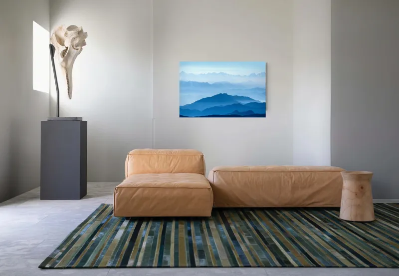 Tablou Canvas, "Peisaj de munți albastru intens", Albastru, Munte, Ceață, Liniște, Priveliște, Orizont, Lumină, Coline, 90 x 50 cm – poza 8