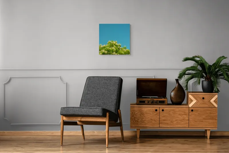 Tablou Canvas, "Înflorirea copacului sub cerul albastru", Flori, Frunze, Cer, Azuriu, Natură, Primăvară, Plante, Verdeață, 50 x 50 cm – poza 6