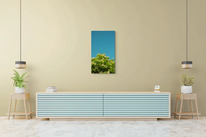 Tablou Canvas, "Înflorirea copacului sub cerul albastru", Flori, Frunze, Cer, Azuriu, Natură, Primăvară, Plante, Verdeață, 50 x 90 cm – poza 6