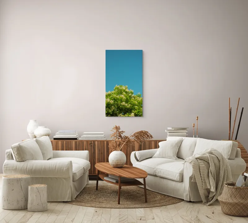 Tablou Canvas, "Înflorirea copacului sub cerul albastru", Flori, Frunze, Cer, Azuriu, Natură, Primăvară, Plante, Verdeață, 50 x 90 cm – poza 7