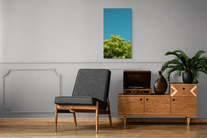 Tablou Canvas, "Înflorirea copacului sub cerul albastru", Flori, Frunze, Cer, Azuriu, Natură, Primăvară, Plante, Verdeață, 50 x 90 cm – poza 8