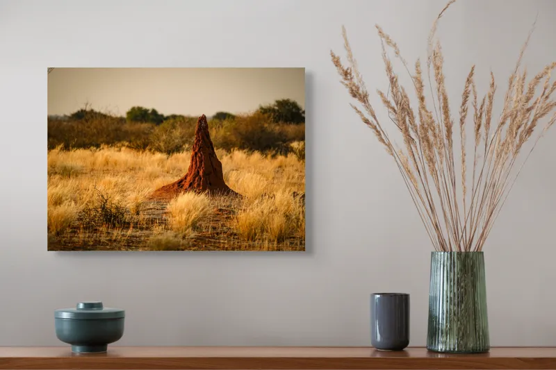 Tablou Canvas, "Turn de pământ în savană arsă", Teritoriu, Arid, Răsărit, Natură, Savură, Izolare, Nisip, Căldură, 54 x 39 cm – poza 4
