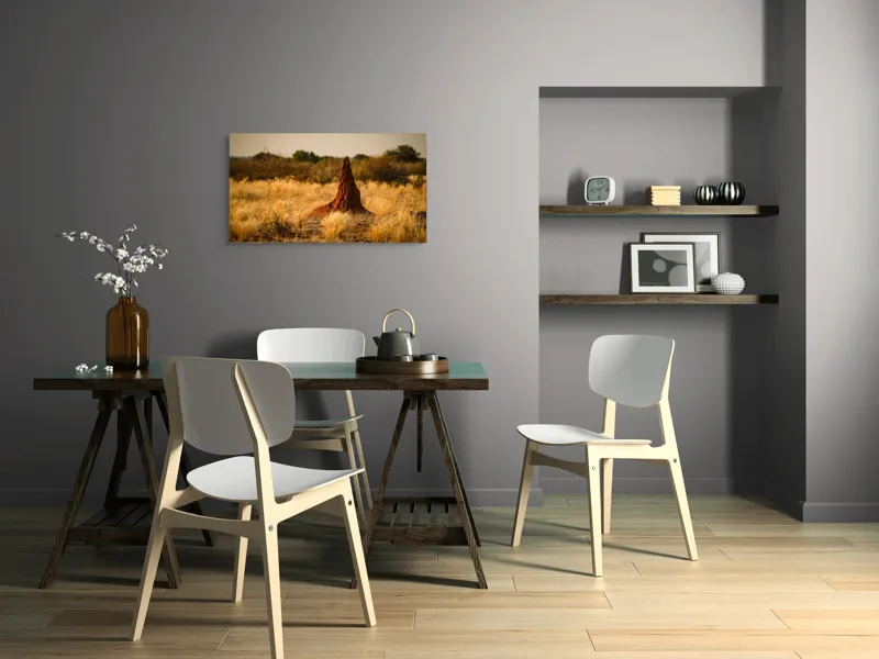 Tablou Canvas, "Turn de pământ în savană arsă", Teritoriu, Arid, Răsărit, Natură, Savură, Izolare, Nisip, Căldură, 90 x 50 cm – poza 3