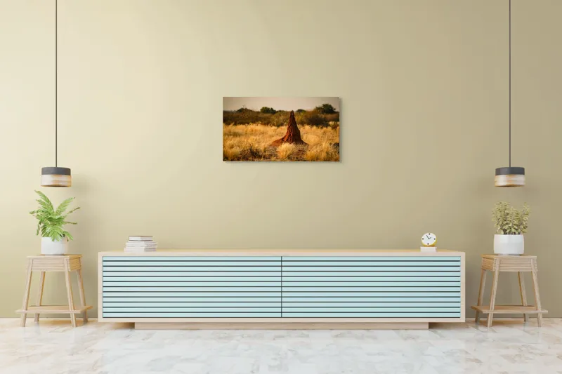 Tablou Canvas, "Turn de pământ în savană arsă", Teritoriu, Arid, Răsărit, Natură, Savură, Izolare, Nisip, Căldură, 90 x 50 cm – poza 5