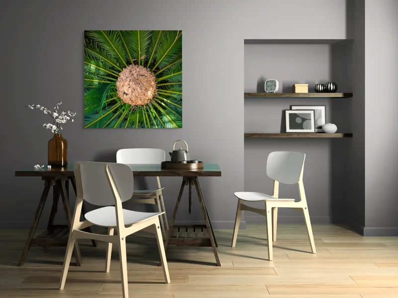 Tablou Canvas, "Planta exotică în raze verzi", Frunze, Simetrie, Verde, Central, Textură, Natură, Lumină, Exotică, 100 x 100 cm – poza 6