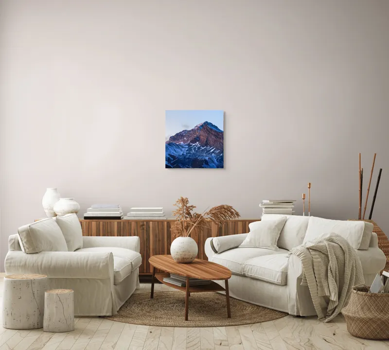 Tablou Canvas, "Muntele la răsăritul soarelui luminos", Măreție, Rugozitate, Seninătate, Frig, Măreție, Liniște, 50 x 50 cm – poza 7