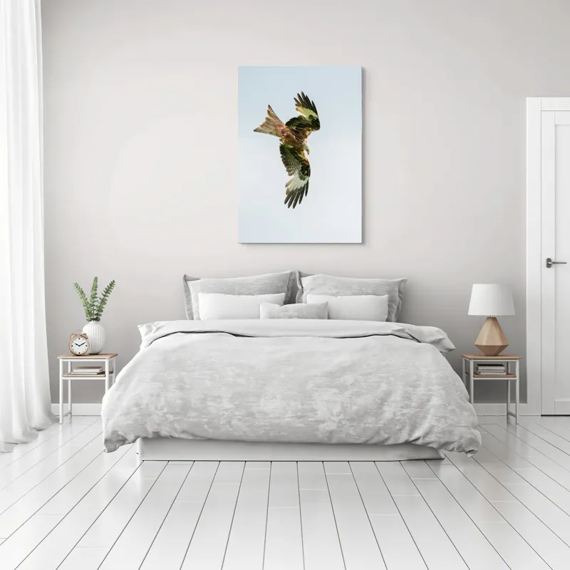 Tablou Canvas, "Zborul măreț al zmeului roșu", Aripi, Pene, Cer, Răpitor, Zbor, 70 x 100 cm – poza 3