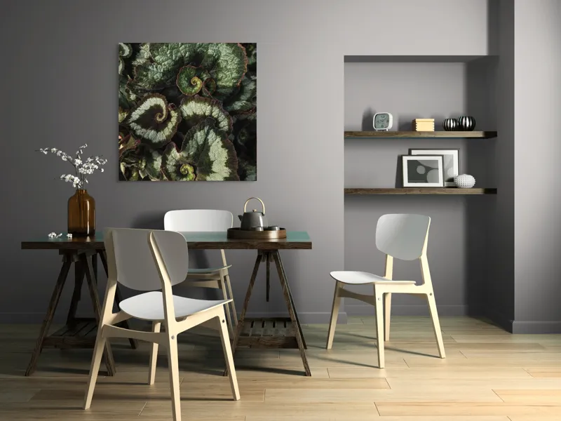Tablou Canvas, "Frunzele spiralei naturale verzi și bordo", Frunze, Spirale, Verzi, Texturate, Marginite, Naturale, Vibrante, Detaliate, 100 x 100 cm – poza 6