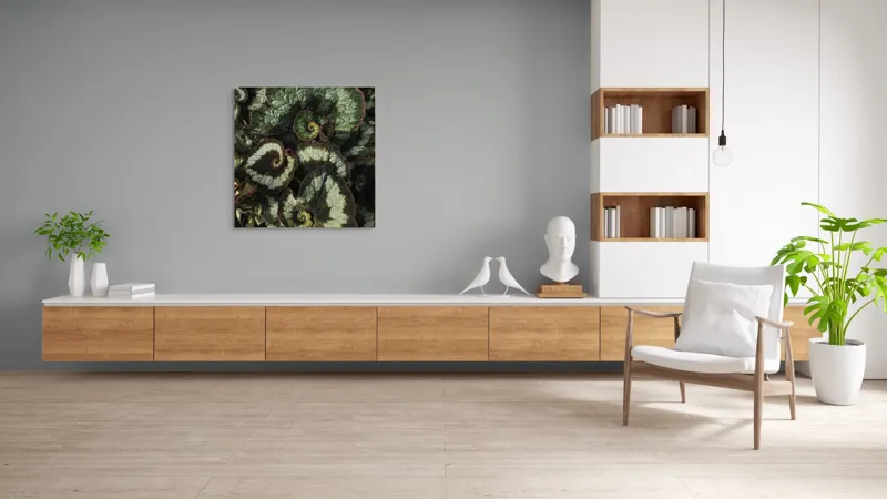 Tablou Canvas, "Frunzele spiralei naturale verzi și bordo", Frunze, Spirale, Verzi, Texturate, Marginite, Naturale, Vibrante, Detaliate, 100 x 100 cm – poza 8