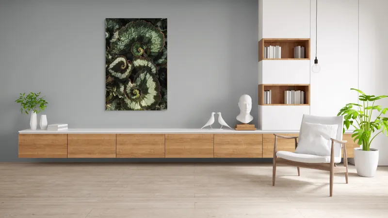 Tablou Canvas, "Frunzele spiralei naturale verzi și bordo", Frunze, Spirale, Verzi, Texturate, Marginite, Naturale, Vibrante, Detaliate, 100 x 150 cm – poza 8
