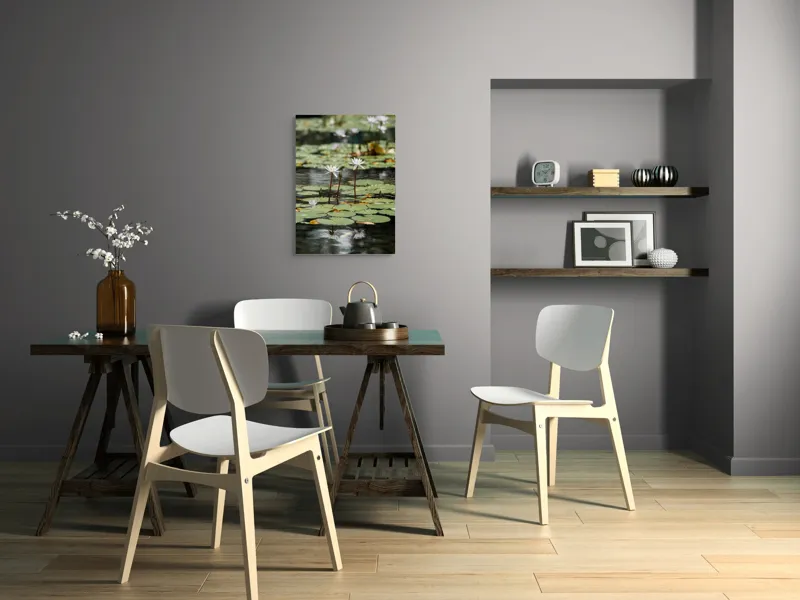 Tablou Canvas, "Nufăr în oglinda apei calme", Flori, Nufăr, Apă, Frunziș, Reflecție, Liniște, Natură, Delicatețe, 50 x 70 cm – poza 5