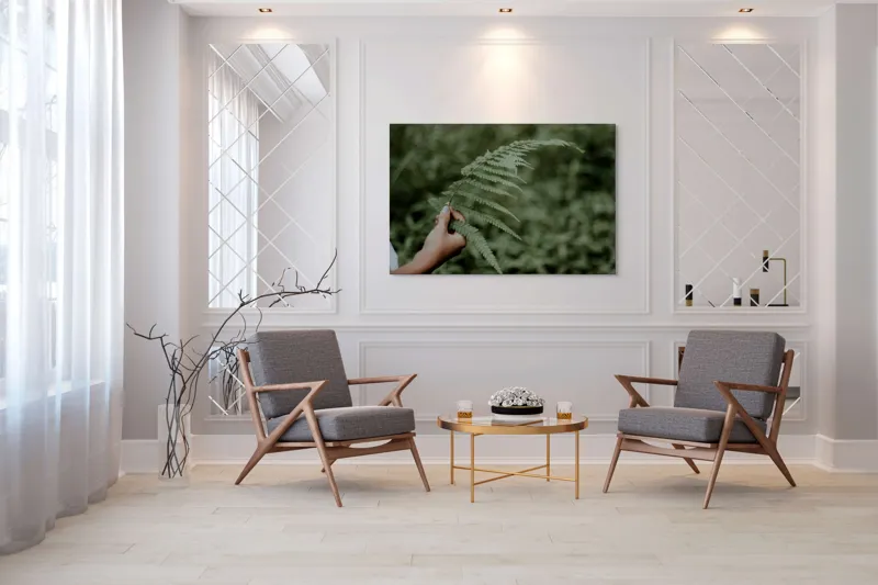 Tablou Canvas, "Frumusețea simplității naturale", Mână, Ferigă, Verde, Natură, Delicatețe, 150 x 100 cm – poza 7