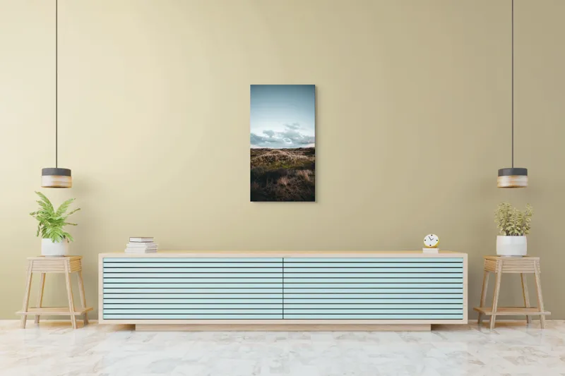 Tablou Canvas, "Serenitate peste dunele aurii", Nisip, Dune, Cer, Nori, Peisaj, Tranquilitate, Natură, 50 x 90 cm – poza 6