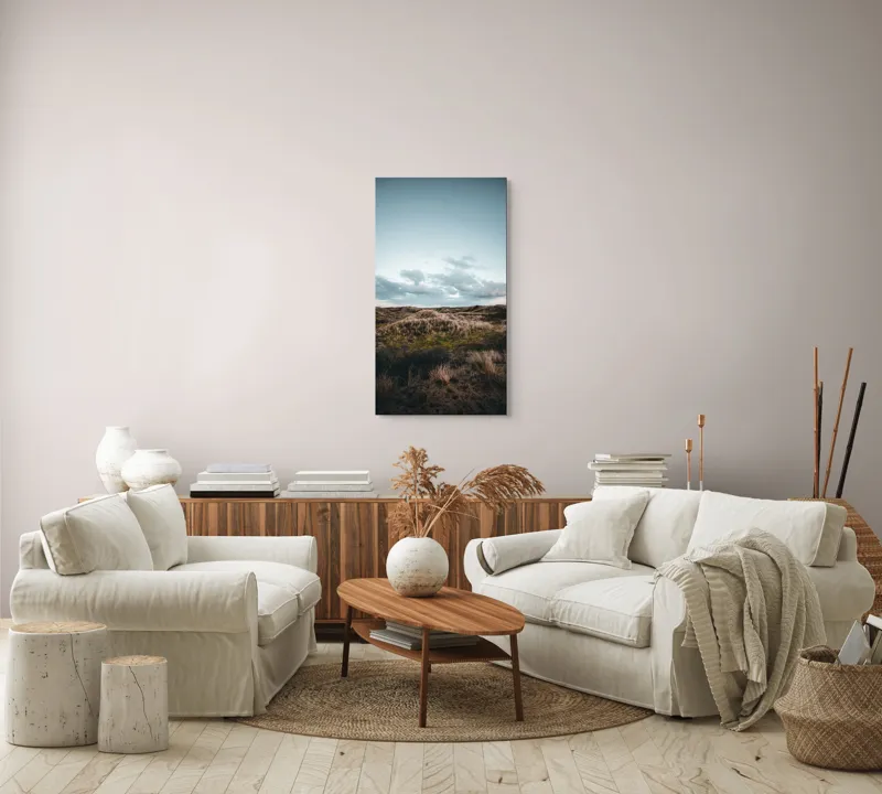 Tablou Canvas, "Serenitate peste dunele aurii", Nisip, Dune, Cer, Nori, Peisaj, Tranquilitate, Natură, 50 x 90 cm – poza 7