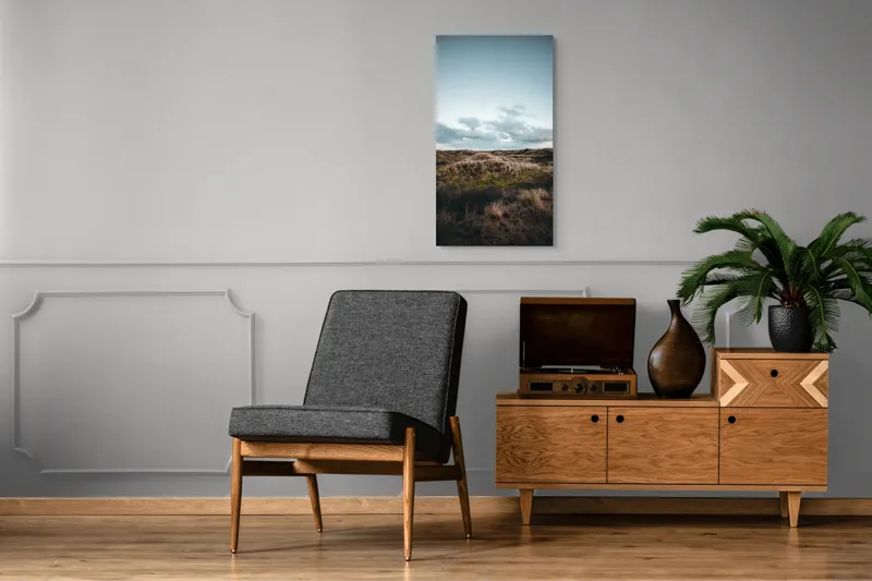 Tablou Canvas, "Serenitate peste dunele aurii", Nisip, Dune, Cer, Nori, Peisaj, Tranquilitate, Natură, 50 x 90 cm – poza 8
