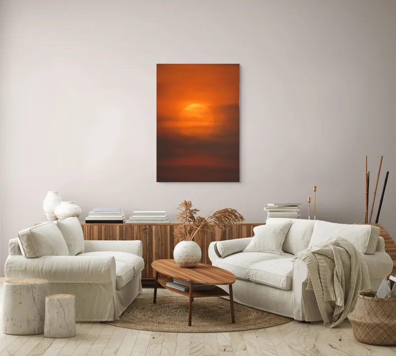 Tablou Canvas, "Soarele printre nori de seară", Soare, Apus, Cer, Nori, Portocaliu, Cald, Luminos, Serene, Peisaj, Tranquilitate, 70 x 100 cm – poza 4