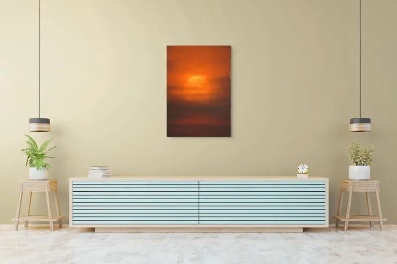 Tablou Canvas, "Soarele printre nori de seară", Soare, Apus, Cer, Nori, Portocaliu, Cald, Luminos, Serene, Peisaj, Tranquilitate, 70 x 100 cm – poza 5
