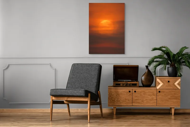 Tablou Canvas, "Soarele printre nori de seară", Soare, Apus, Cer, Nori, Portocaliu, Cald, Luminos, Serene, Peisaj, Tranquilitate, 70 x 100 cm – poza 6
