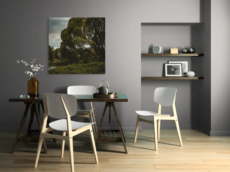 Tablou Canvas, "Copacul singuratic sub cer înnourat", Arbori, Frunziș, Cer, Noros, Peisaj, Verdeață, Natură, Tranquilitate, 100 x 100 cm – poza 6